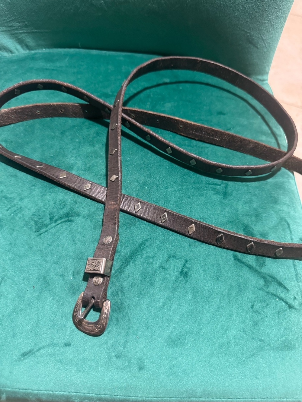 RRL Double RL Studded Leather Slim Belt Dark Brown Western Ralph Lauren